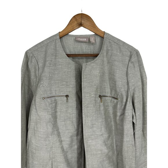Chico's 3/4 Sleeve Open Front Foiled Linen Jacket Size 2 US L - Picture 2 of 7